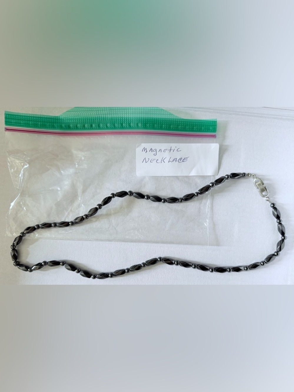 Magnetic Hematite Necklace Polished Gunmetal Beads Modern Minimalist Elegance 20